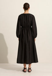 V-Neck Tie Dress - Black - Matteau